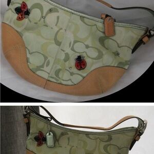 ISO- Coach Green and Tan Shoulder Bag with Ladybug Accent